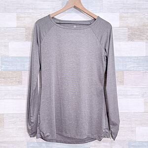Gaiam Long Raglan Sleeve Ruched Activewear Top Gray Yoga Stretch Womens Medium